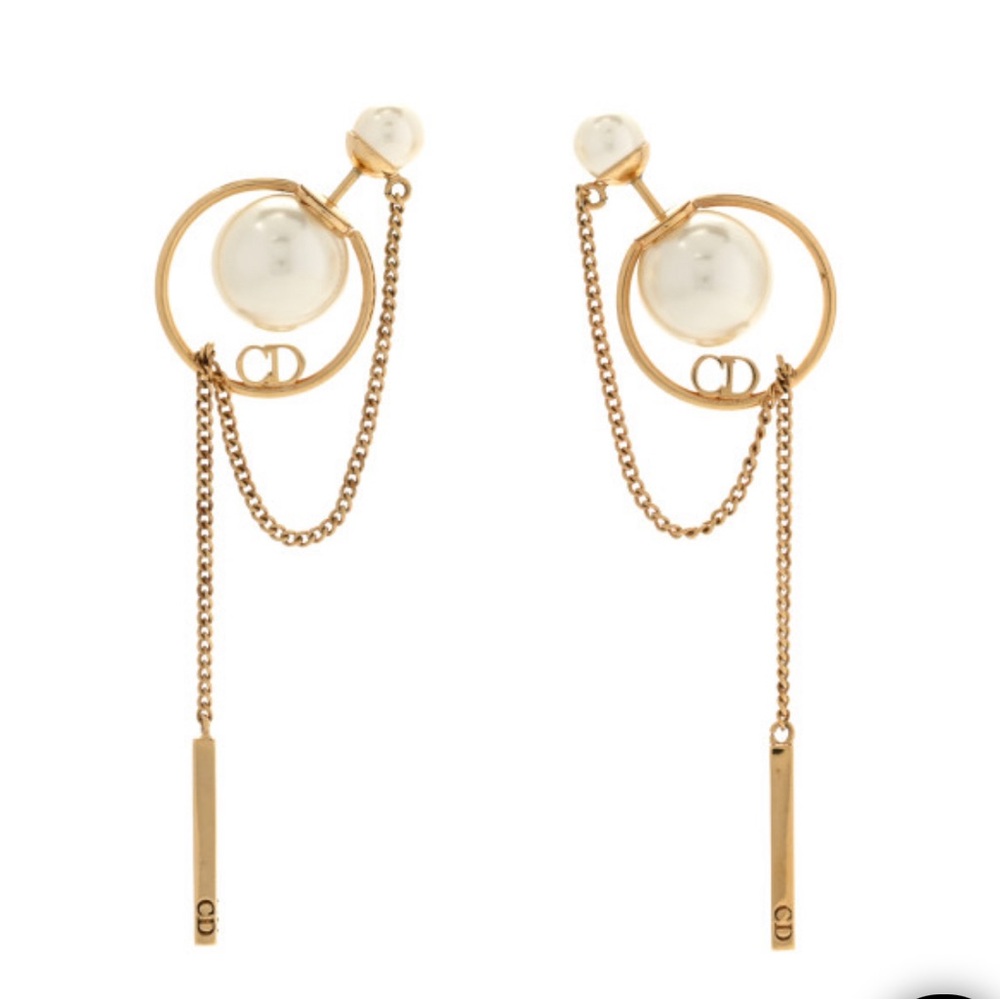 Dior pearl Tribales Chain gold earrings